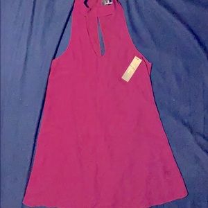 Burgundy shift dress with cutout neckline